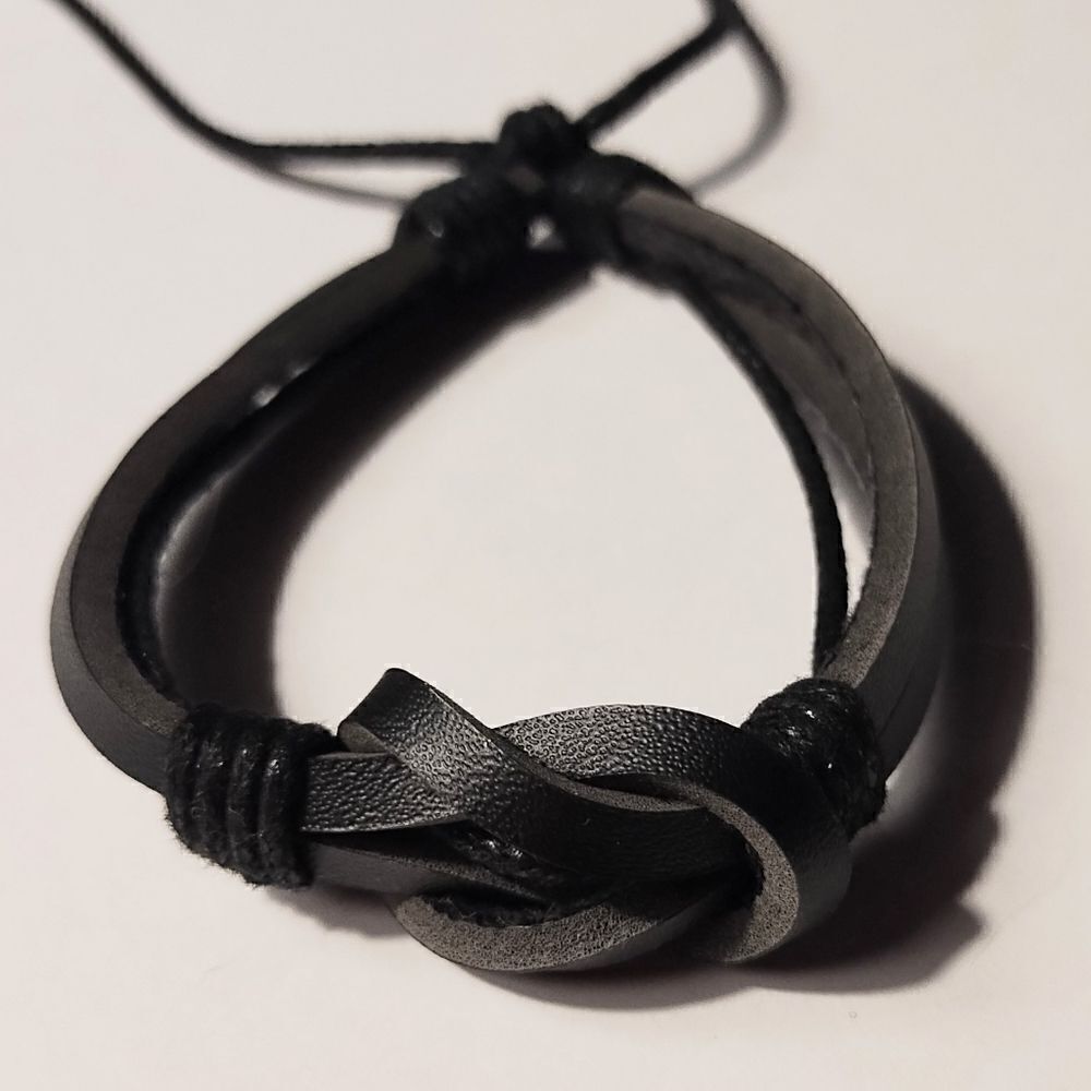 Men's bracelet‎ leather layered black new d86